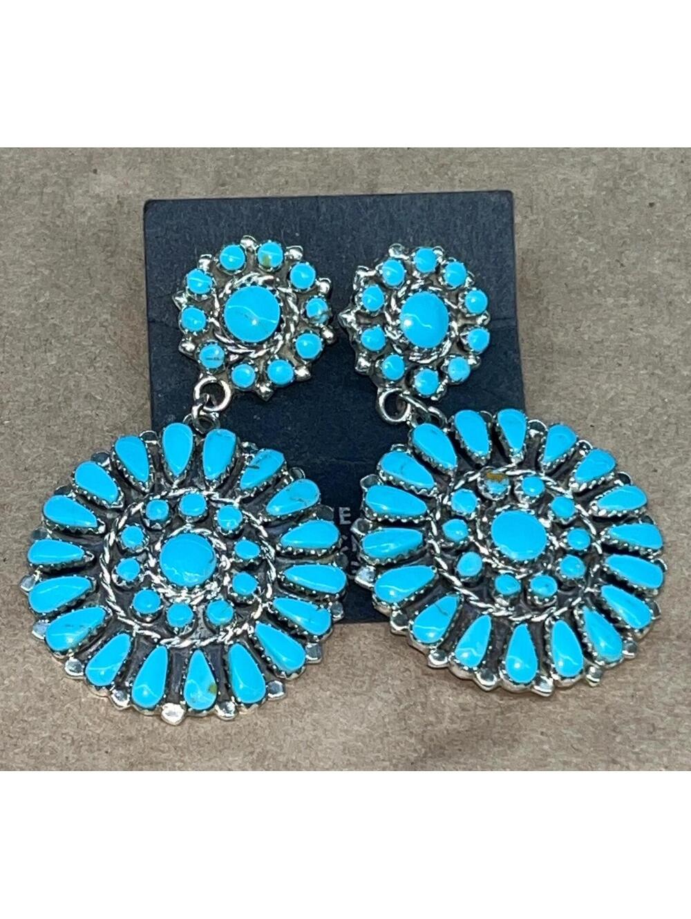 Navajo sterling silver turquoise traditional cluster post oval style earrings